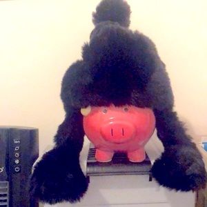 “Warm black knit hat” Faux fur, Pompom, Trapper hat